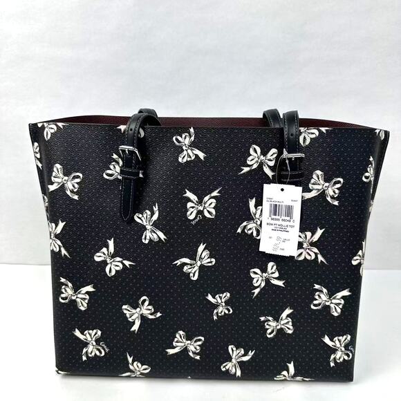 Coach Mollie Tote Shoulder Bag with Bow Print In Silver/Black Multi NWT CY647 - Picture 4 of 13